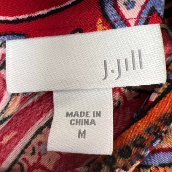 J. Jill  Shift Dress High Neck Paisley Print Red Rayon Knee Length Size M Fall - Picture 7 of 9
